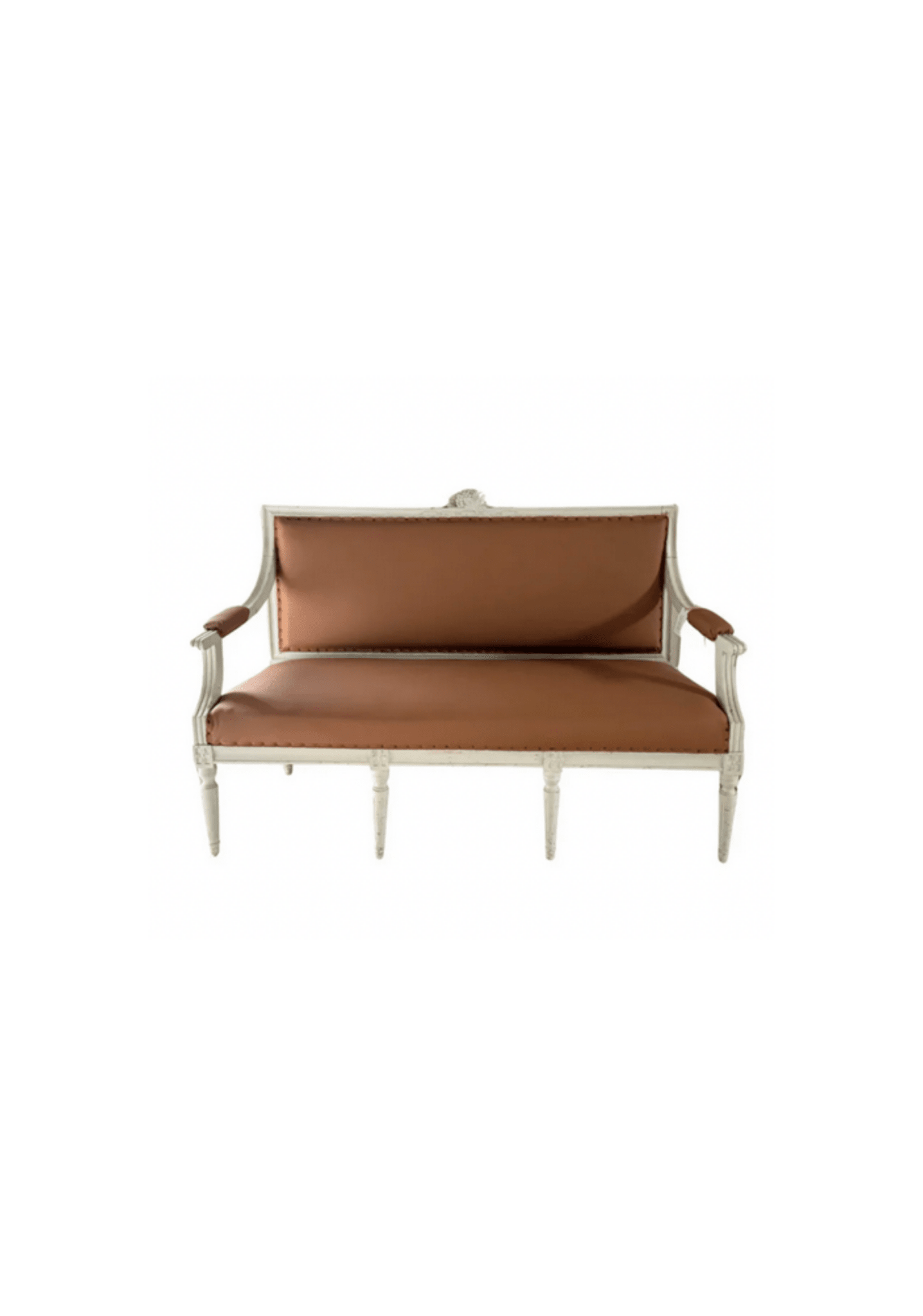 Antique Swedish Settee Updated in Tobacco Leather