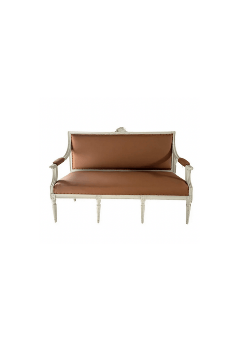 Antique Swedish Settee Updated in Tobacco Leather