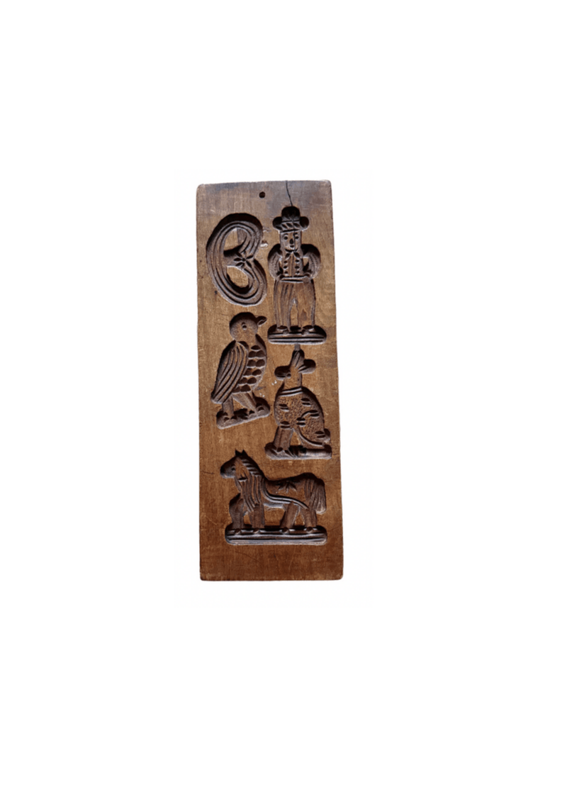 Belgian Boulangerie Cookie Mold —  Carved Wooden Menagerie of Animals