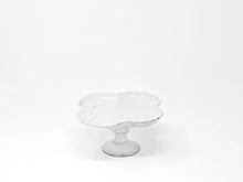 White ceramic Coupe Mademoiselle footed compote with a scalloped rim, 19cm, on a pedestal foot.