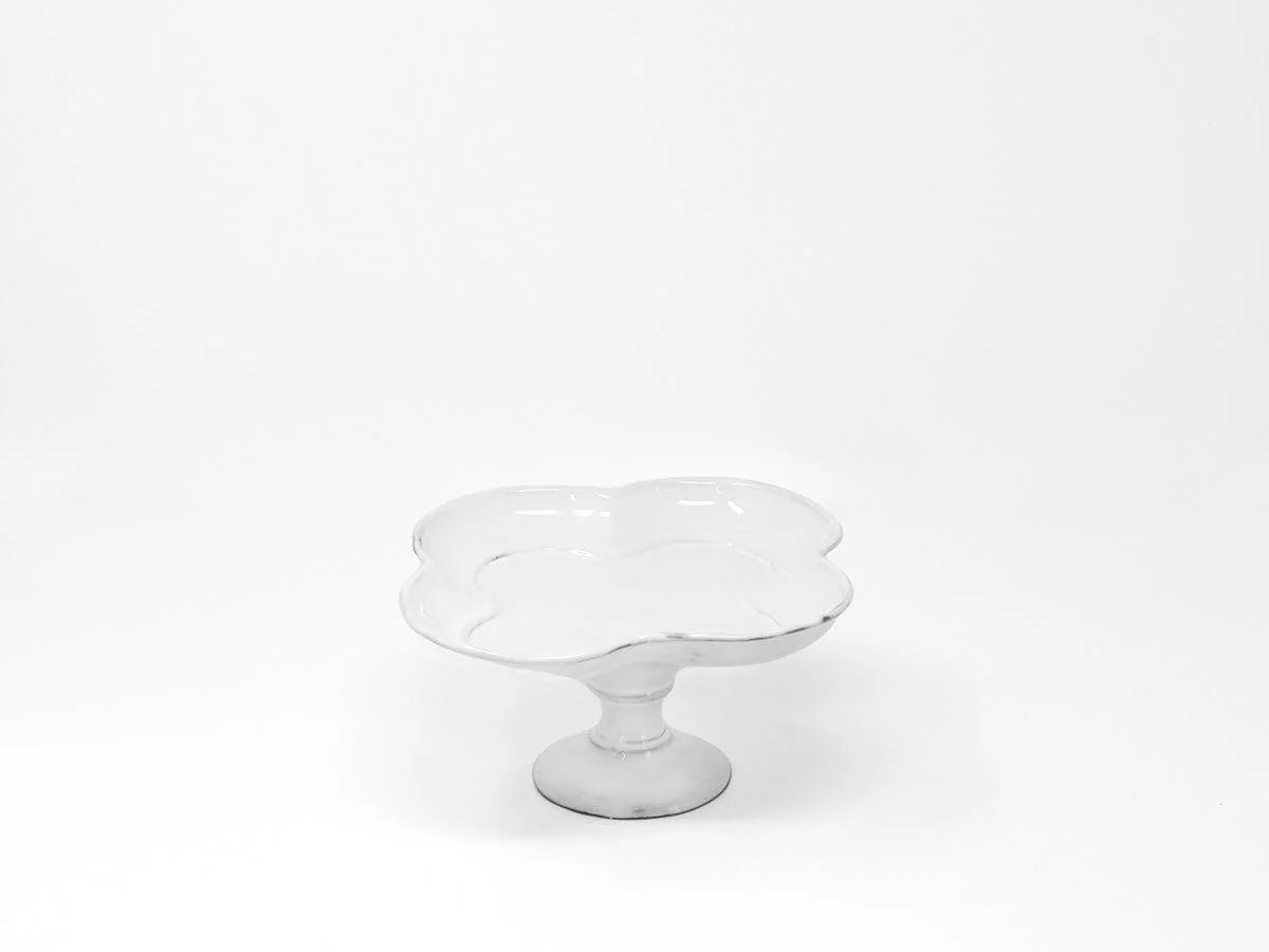 White ceramic Coupe Mademoiselle footed compote with a scalloped rim, 19cm, on a pedestal foot.