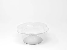 White ceramic Coupe Mademoiselle footed compote with a scalloped rim, 24cm, on a pedestal foot.