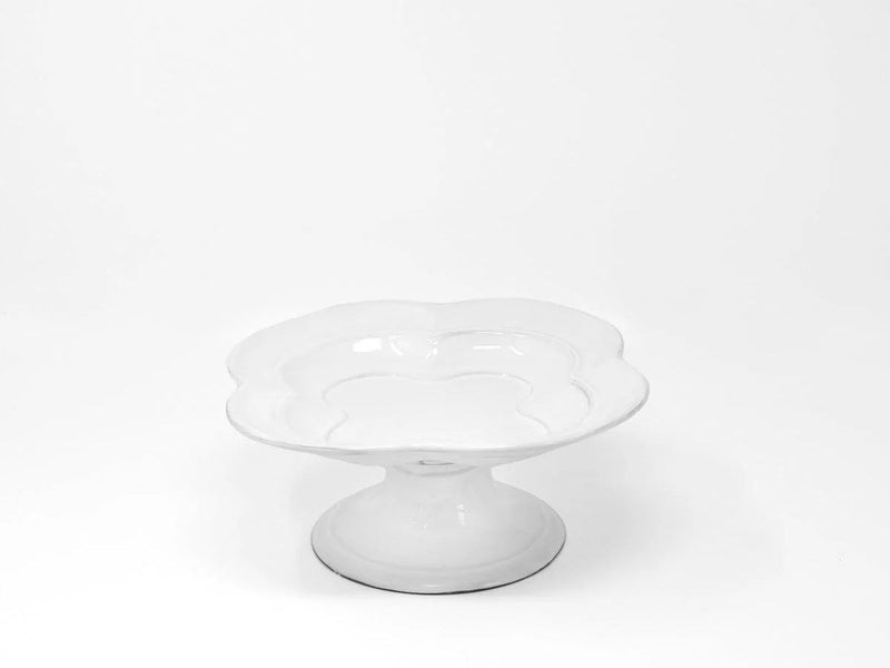 White ceramic Coupe Mademoiselle footed compote with a scalloped rim, 24cm, on a pedestal foot.