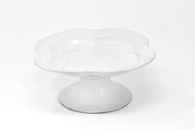 White ceramic Coupe Mademoiselle footed compote with a scalloped rim, 30cm, shown from a slightly different angle.