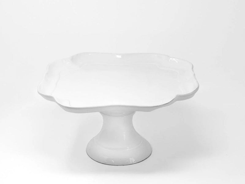 White ceramic Coupe Mademoiselle footed compote with a scalloped rim, 30cm, on a pedestal foot.