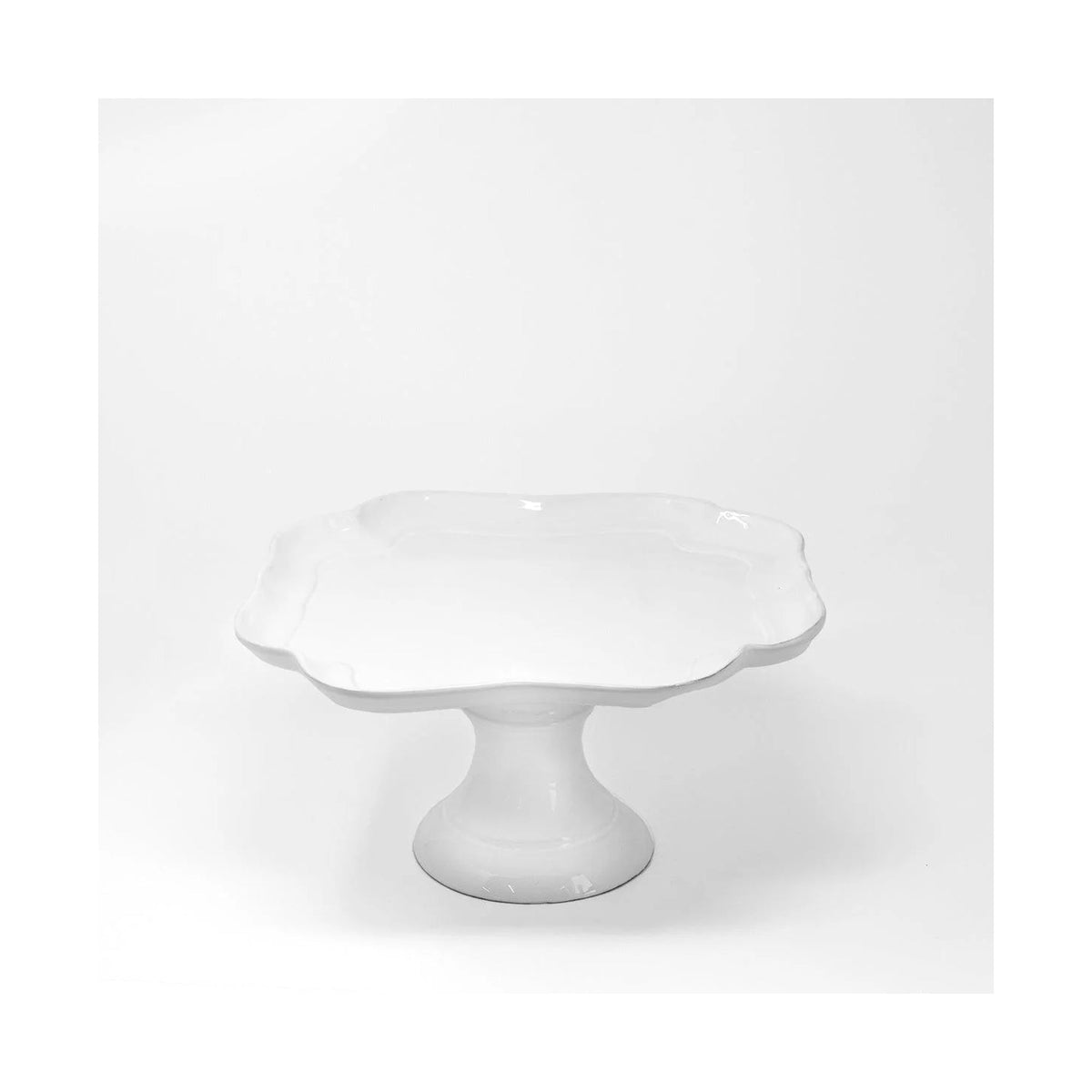 White ceramic Coupe Mademoiselle footed compote with a scalloped rim, 30cm, shown in a product gallery view.