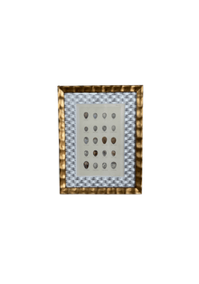 Framed Antique Egg Print with Wicker-Patterned Wallpaper Mat