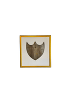 Framed Antique Metal Sign on White Linen Mat