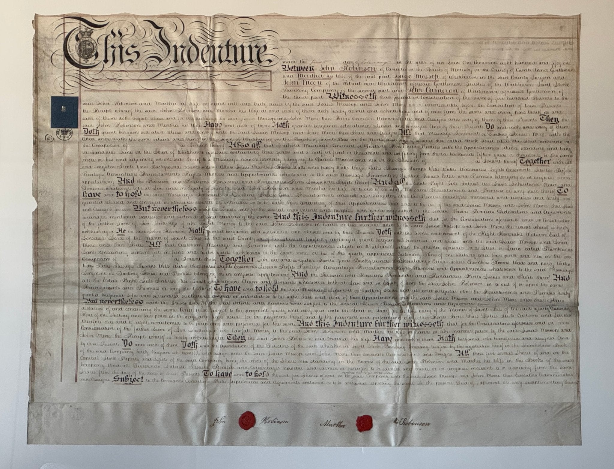 Framed Indenture Paper