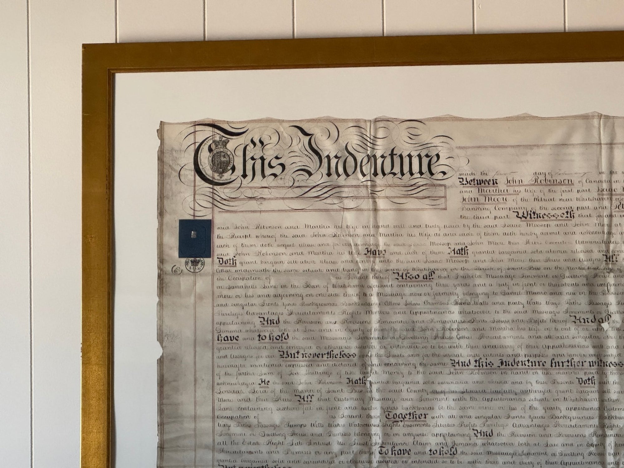 Framed Indenture Paper