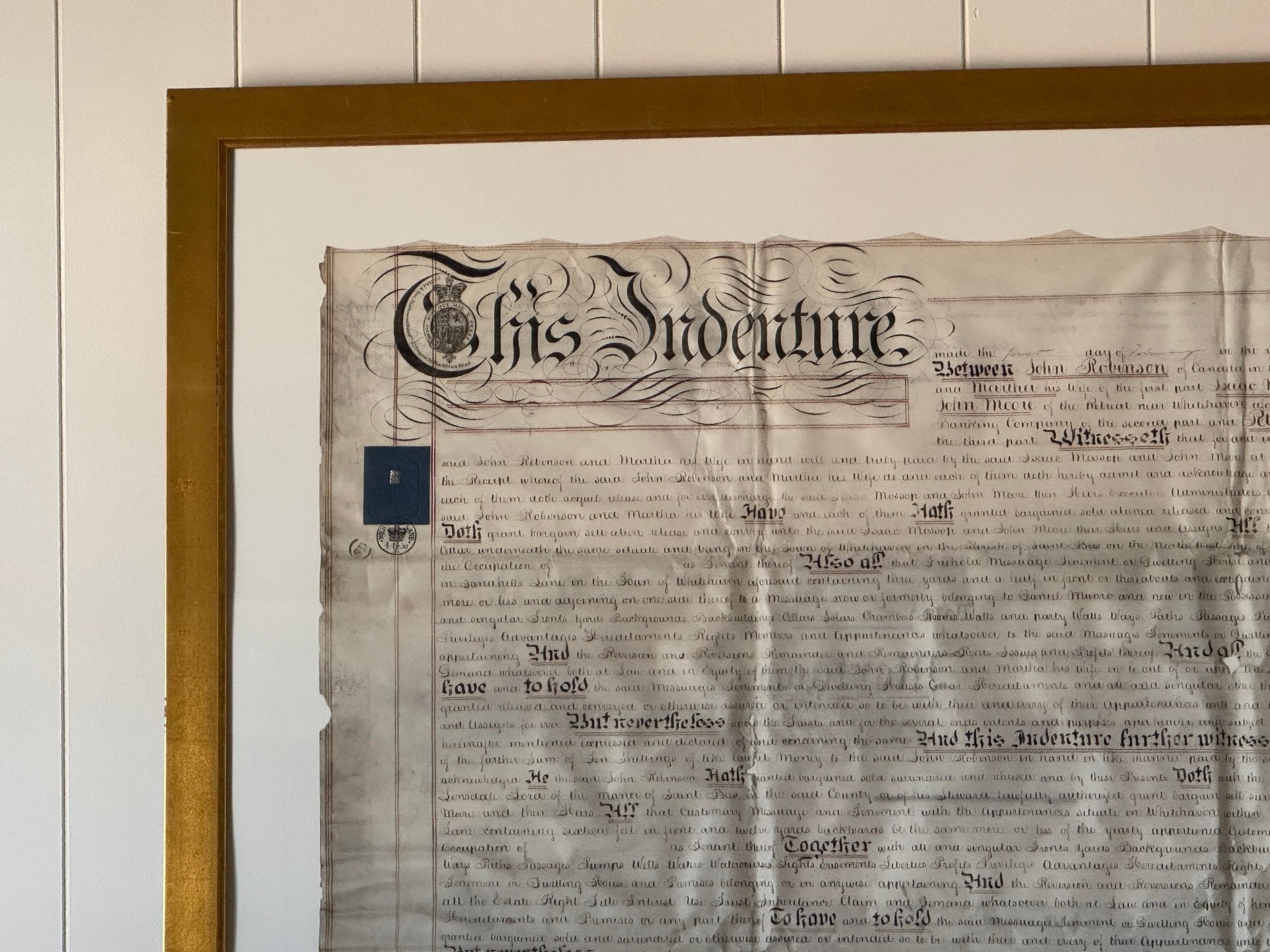 Framed Indenture Paper