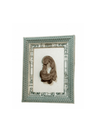 French Decoupaged Frame With Antique Fragment Green And Ivory