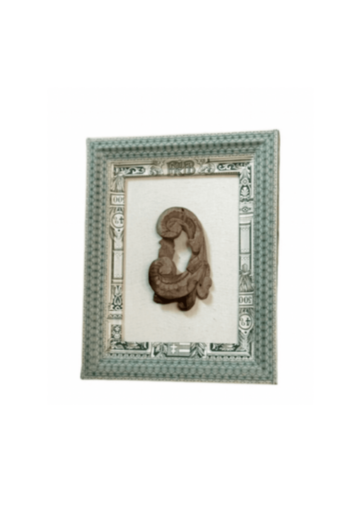 French Decoupaged Frame With Antique Fragment Green And Ivory