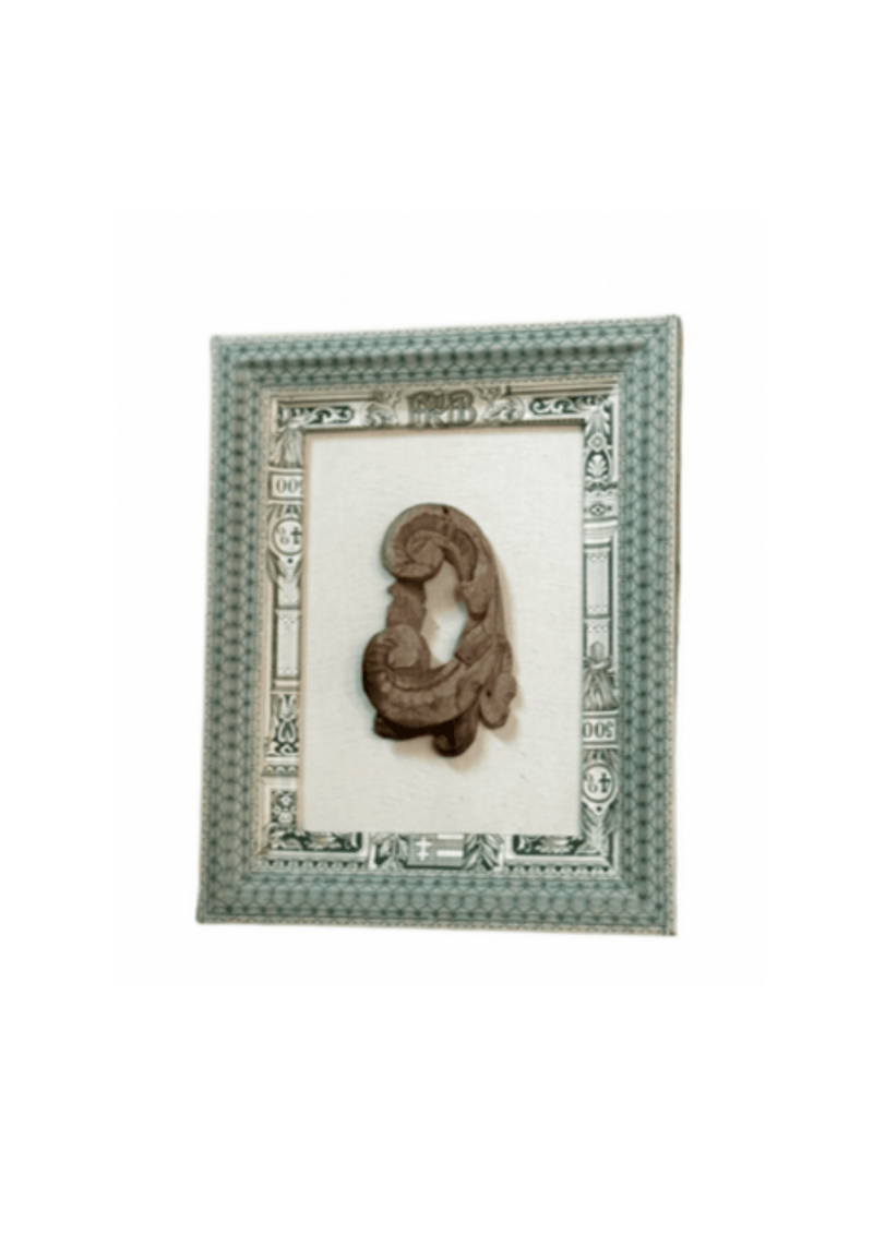 French Decoupaged Frame With Antique Fragment Green And Ivory