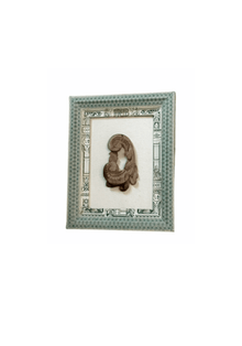 French Decoupaged Frame with Antique Fragment, Green and Ivory
