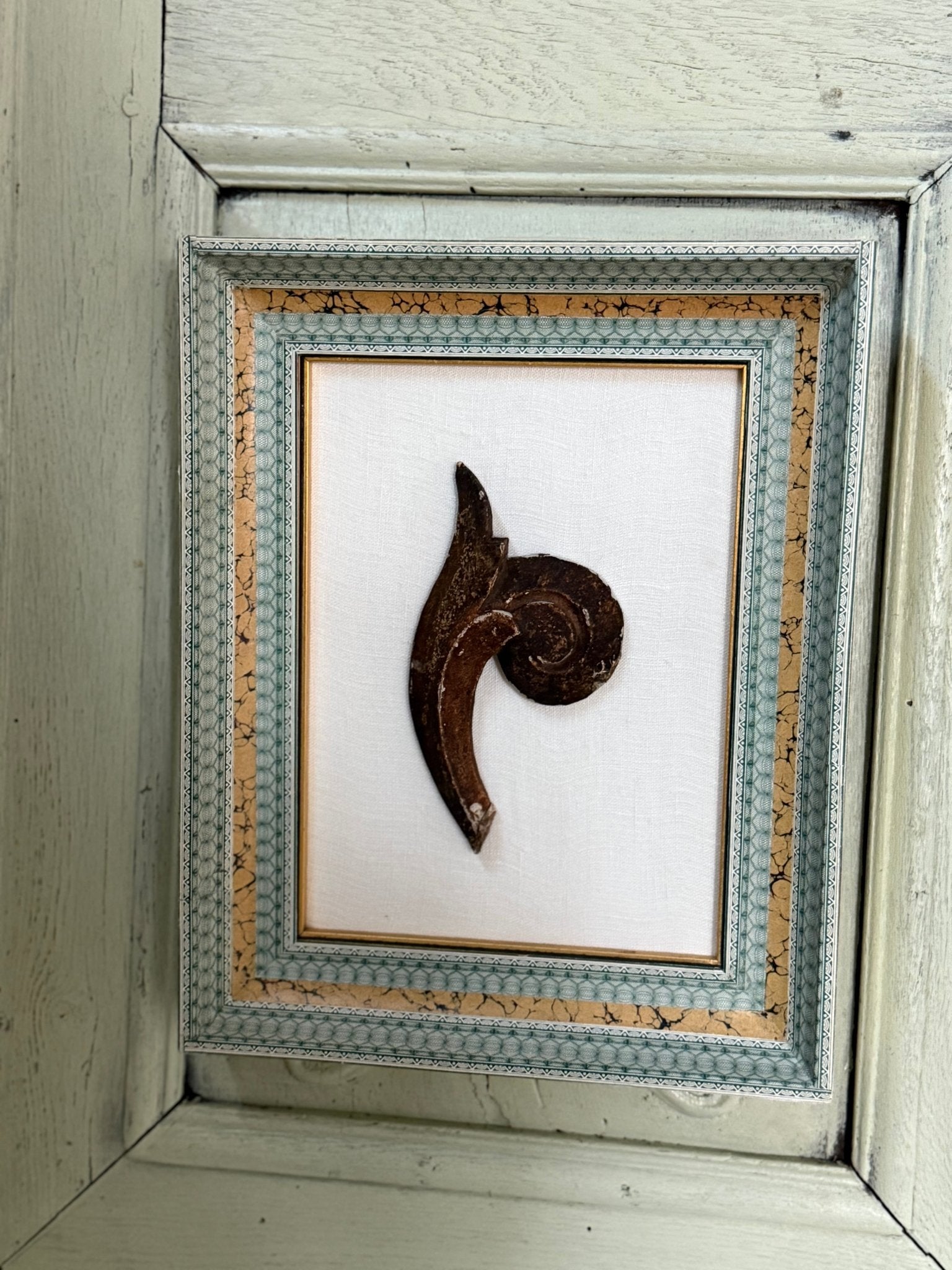 French Decoupaged Frame with Intaglios, Green and Mustard