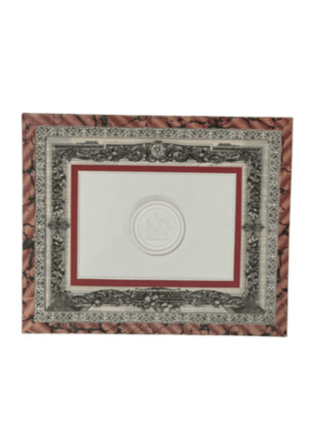 French Decoupaged Frame With Intaglios Scarlet And Charcoal
