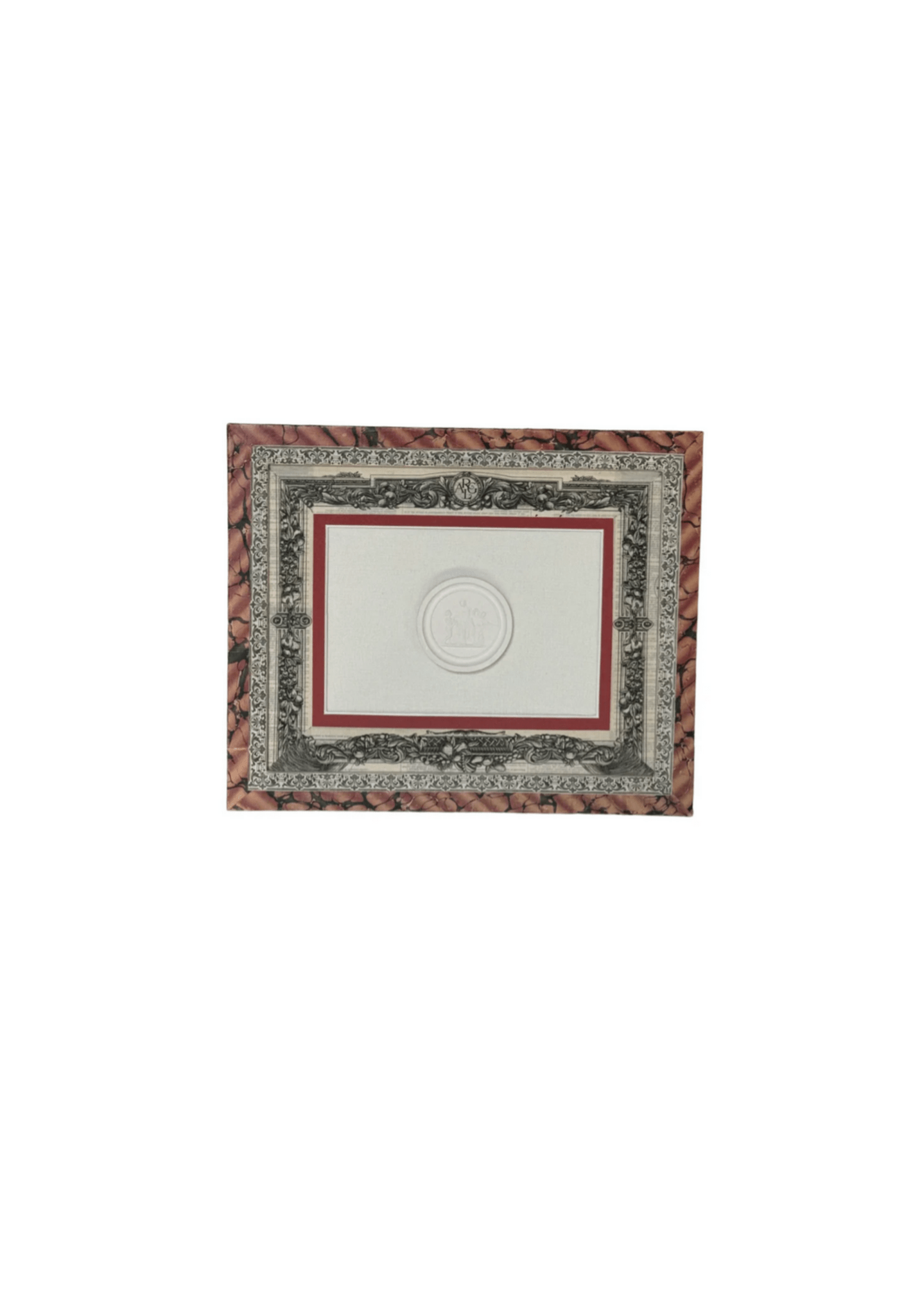 French Decoupaged Frame with Intaglios, Scarlet and Charcoal