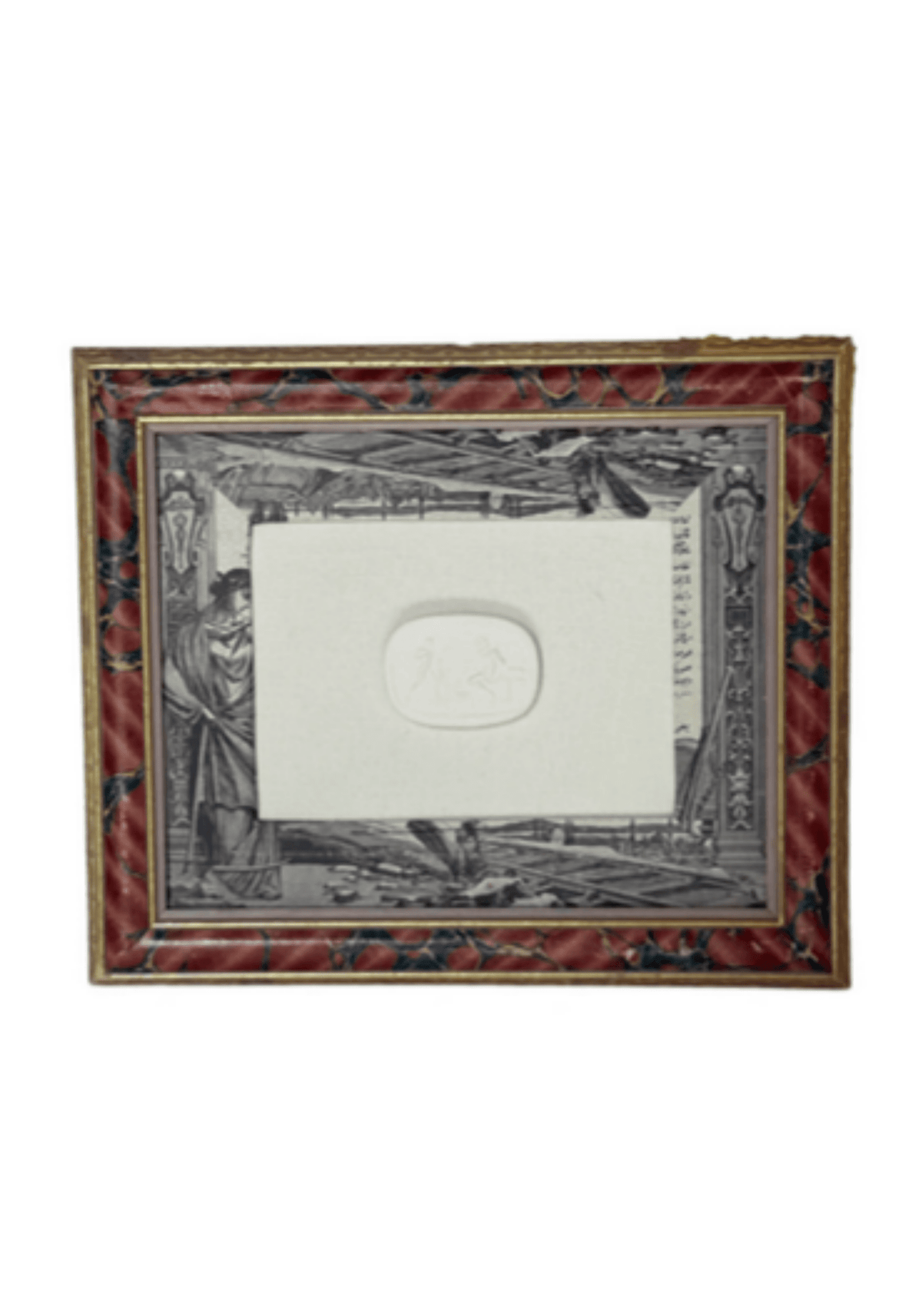French Decoupaged Frame With Intaglios Scarlet And Charcoal Horizontal
