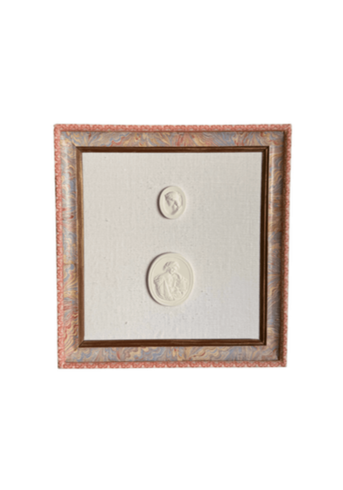 Handmade Paper Frame With Intaglios On Linen Mat