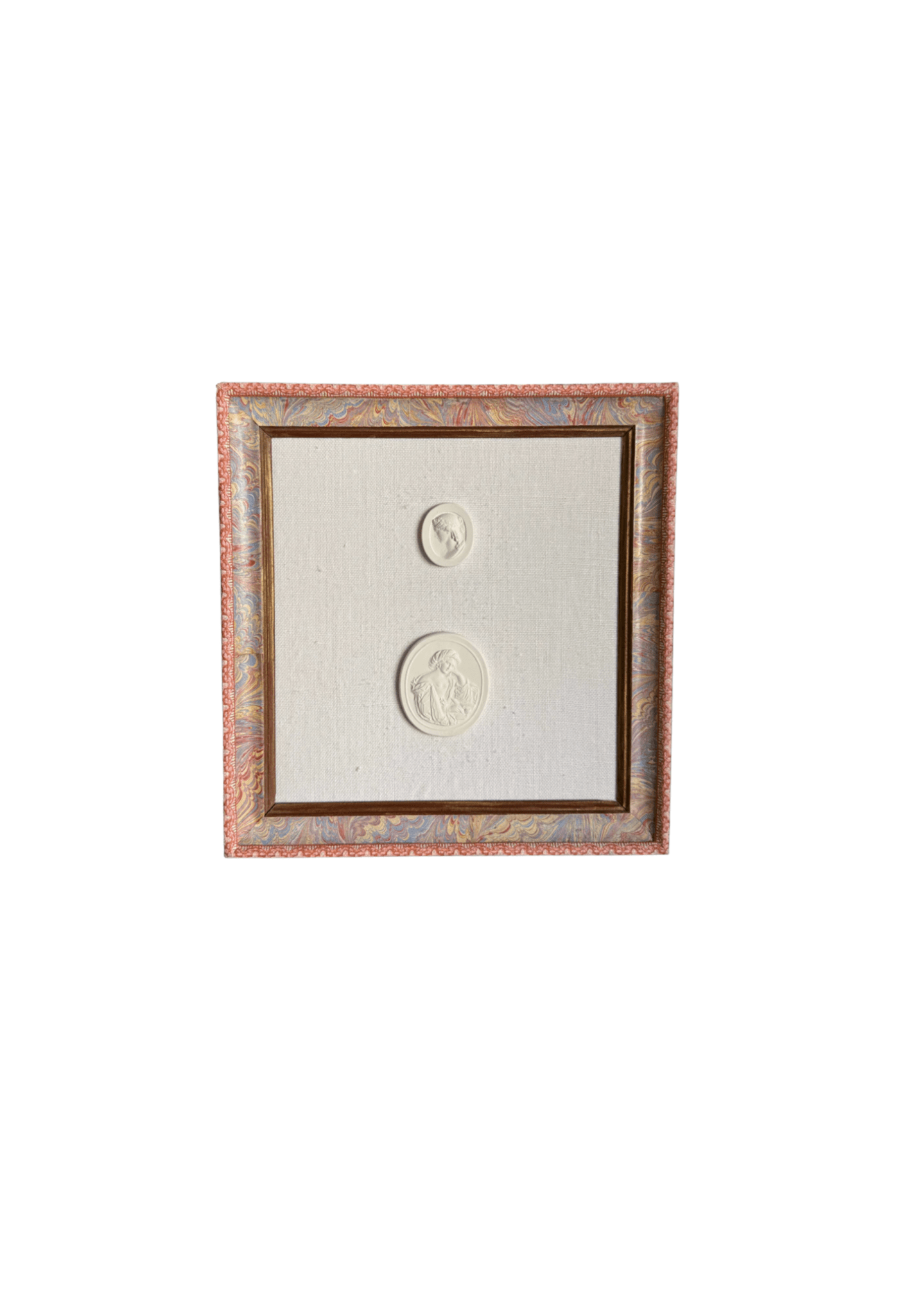 Handmade Paper Frame with Intaglios on Linen Mat