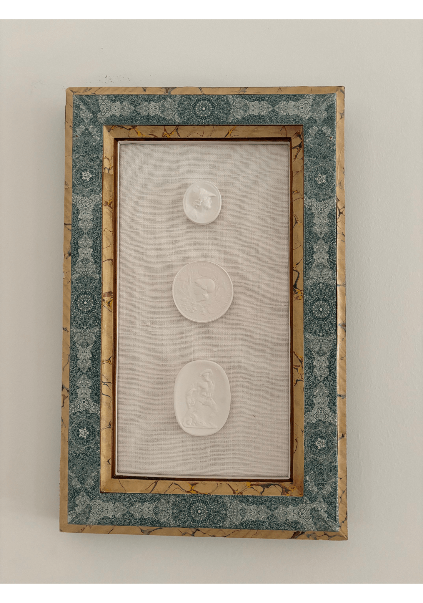 Handmade Paper Frame with Intaglios on linen Mat