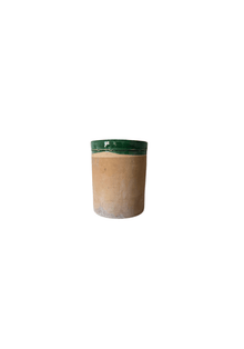 Large Italian Antique Terra Cotta Pot with Glazed Emerald Rim