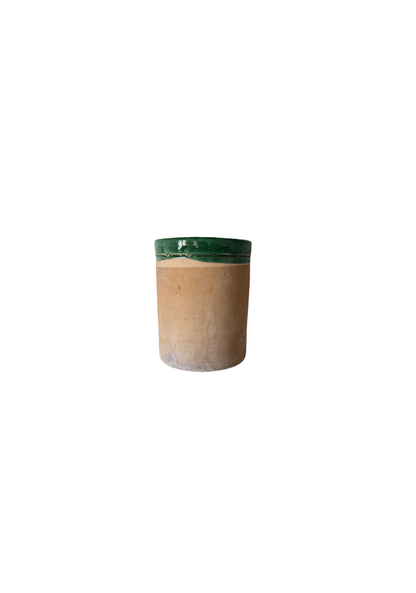 Large Italian Antique Terra Cotta Pot with Glazed Emerald Rim