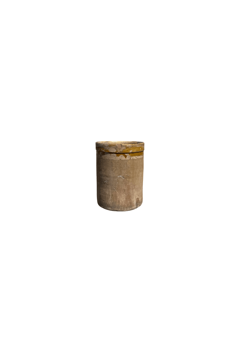 Large Italian Antique Terra Cotta Pot with Glazed Mustard Rim