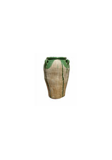 Large Vintage Spanish Olive Oil Jar with Distinctive Green Dripped Glaze