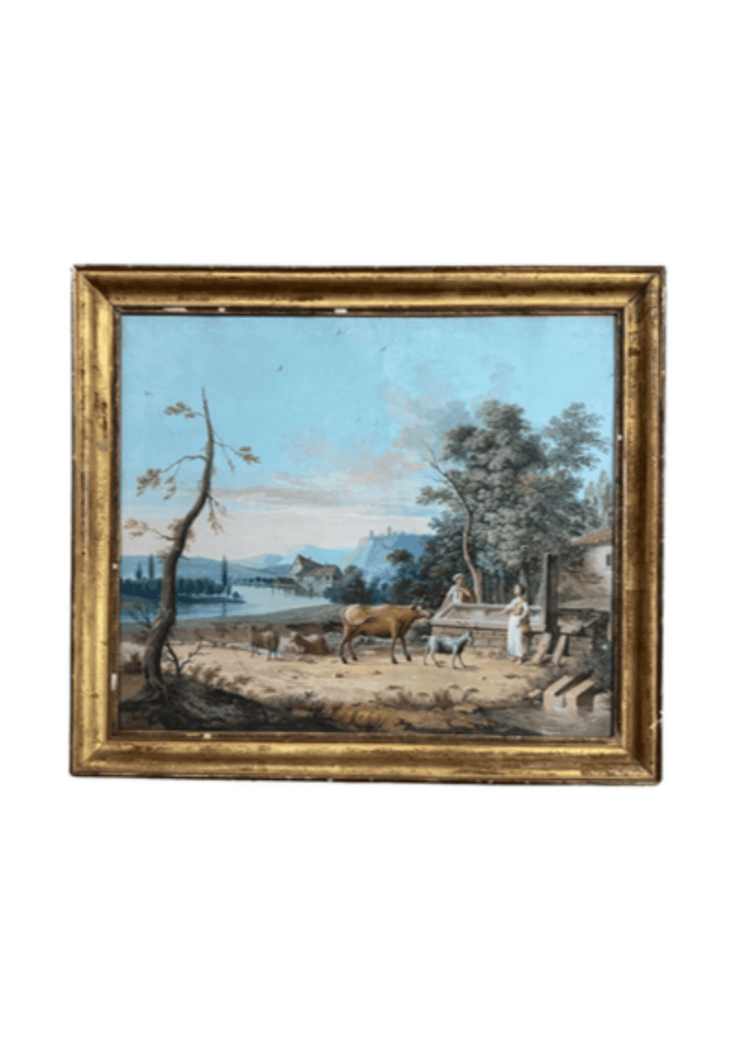 Late 18th C Bucolic French Pastel In Original Gilt Frame