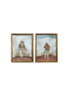 Pair of 18th-Century French Oil Paintings with Textile Appliqué Figures