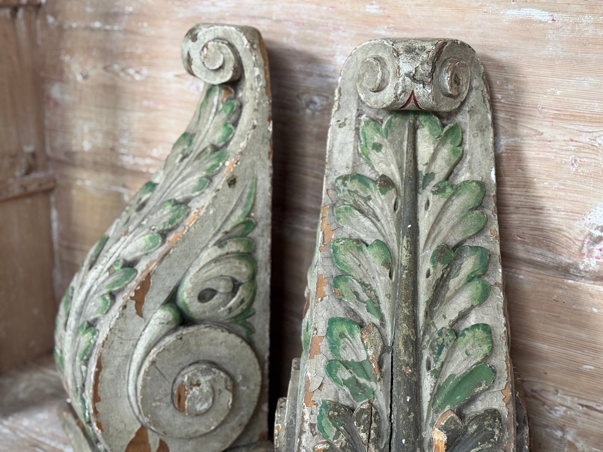 Pair of Antique Belgian Console Bases in Carved Wood