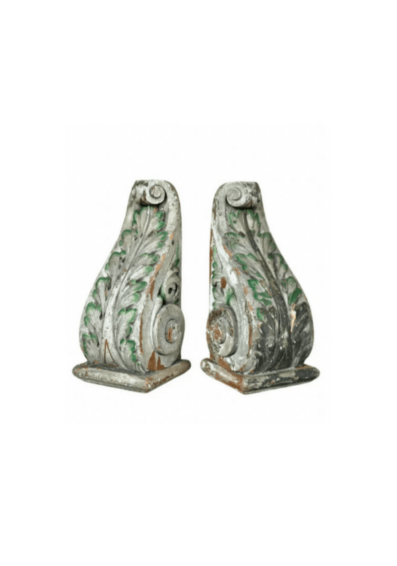 Pair of Antique Belgian Console Bases in Carved Wood