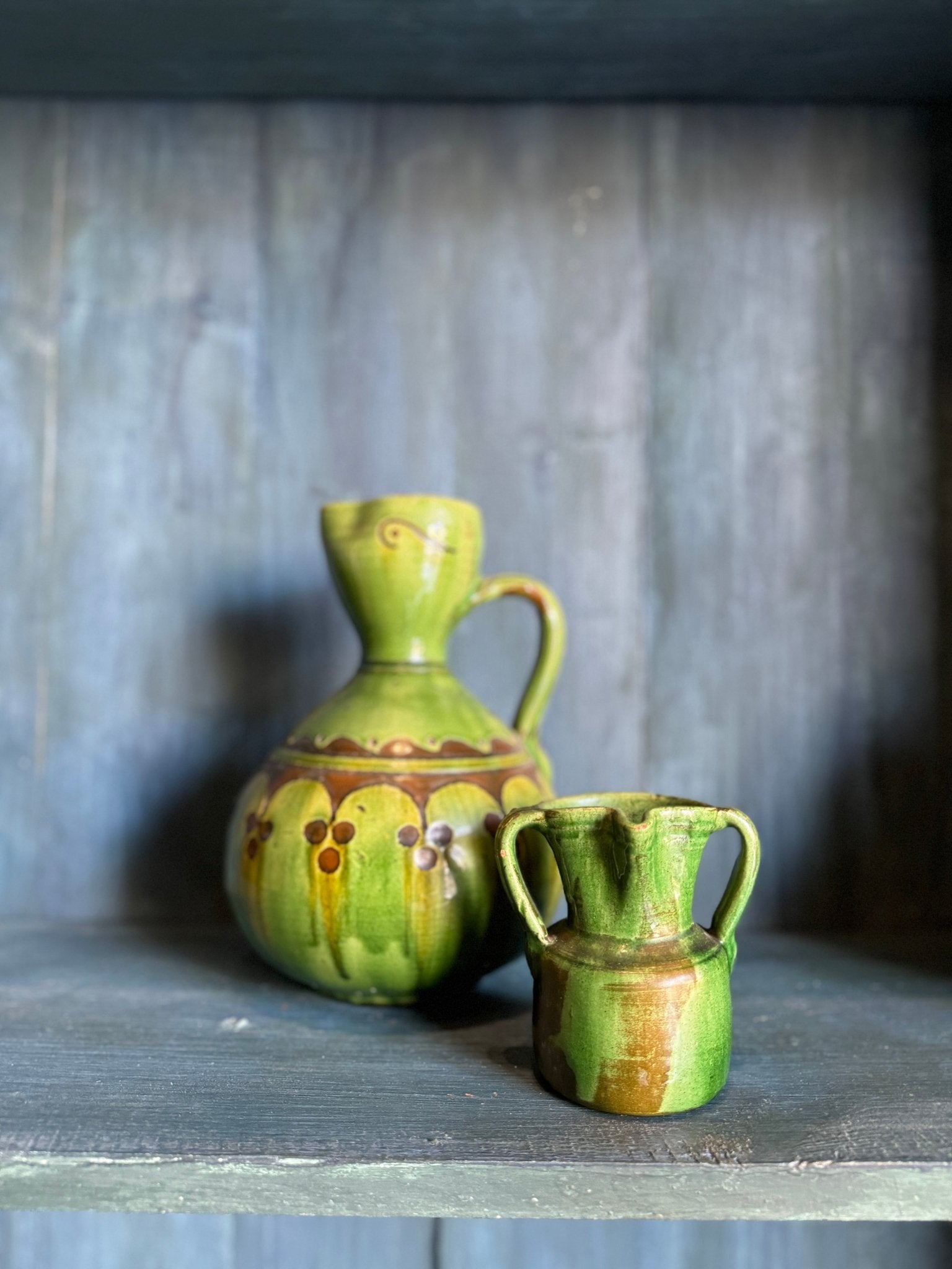 Spanish Antique Green Glazed Water Jug