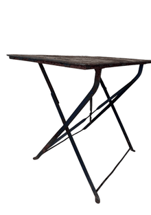 Vintage French Folding Garden Table, Blue Patina