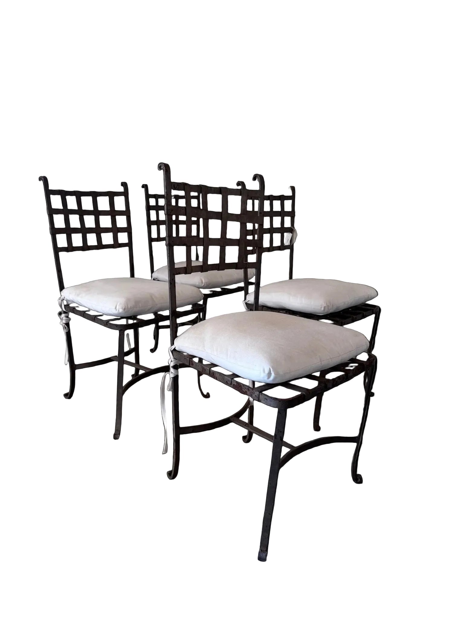Vintage French Iron Garden Chairs with Cushions, Set of 4
