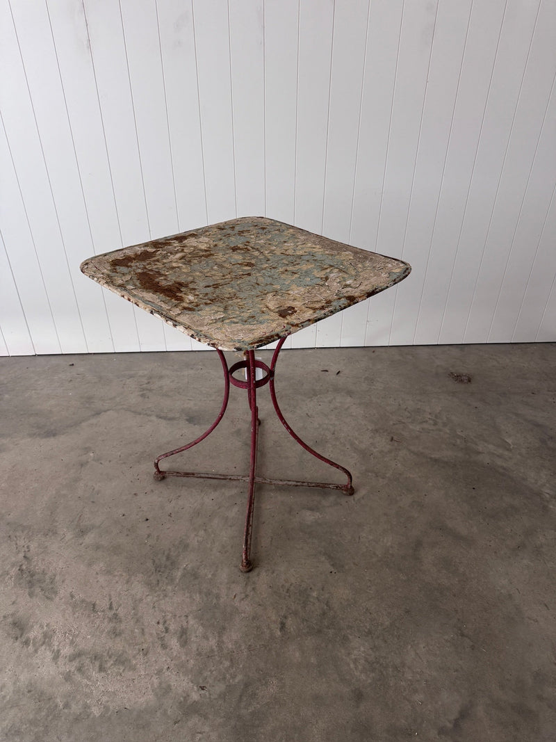 Vintage French Rectangular Folding Garden Table, Green Patina