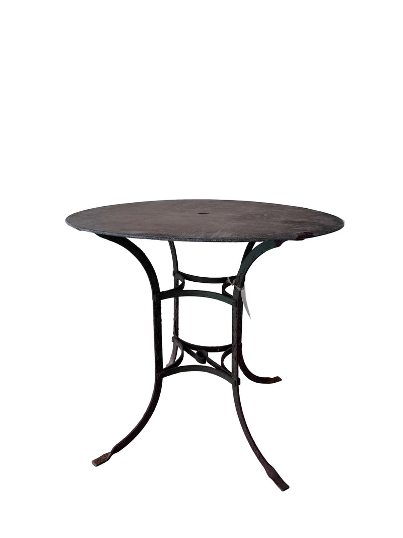 Vintage French Round Folding Garden Table, Green Patina