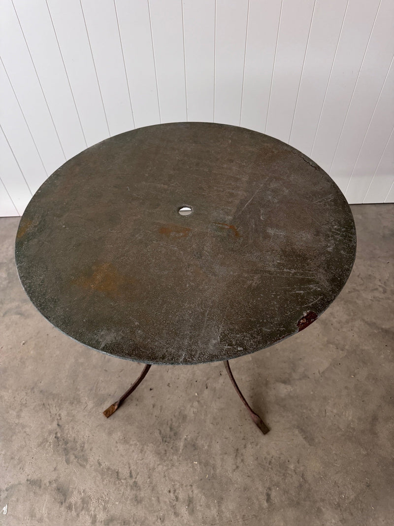 Vintage French Round Folding Garden Table, Green Patina