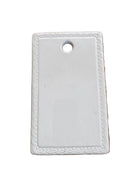 White ironstone bread and butter board with a rectangular shape, beaded scalloped rim, and a hanging hole at the top