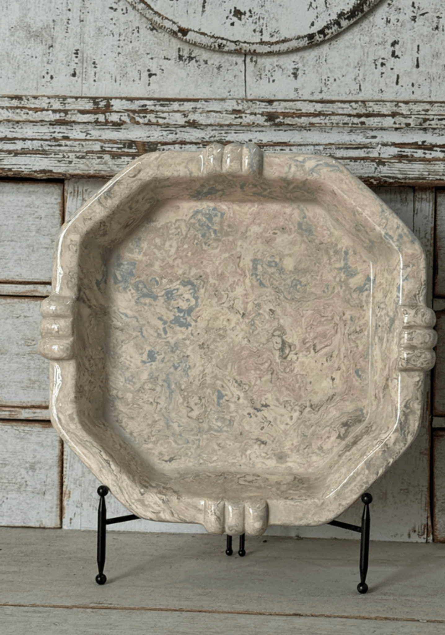Vintage Marbelized Pichon d'Uzes Low Serving Bowl