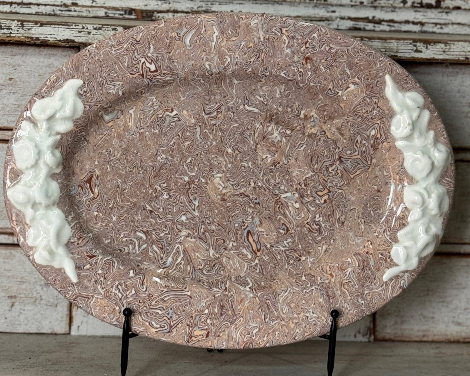 Vintage Marbelized Pichon d'Uzes Platter with Relief Carving