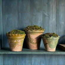 Vintage Scalloped Terracotta Pot with Green Glazed Detail