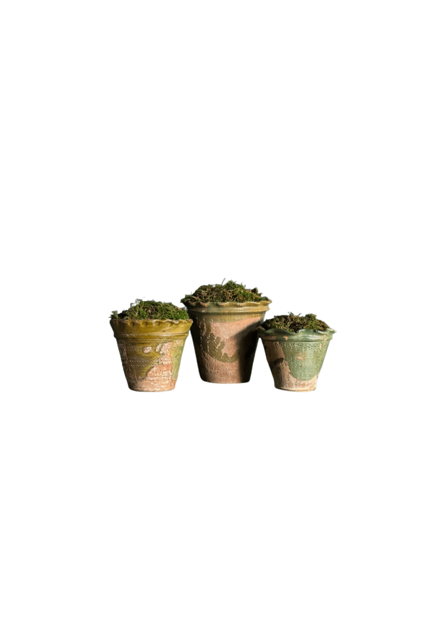 Vintage Scalloped Terracotta Pot with Green Glazed Detail