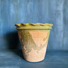 Vintage Scalloped Terracotta Pot with Green Glazed Detail