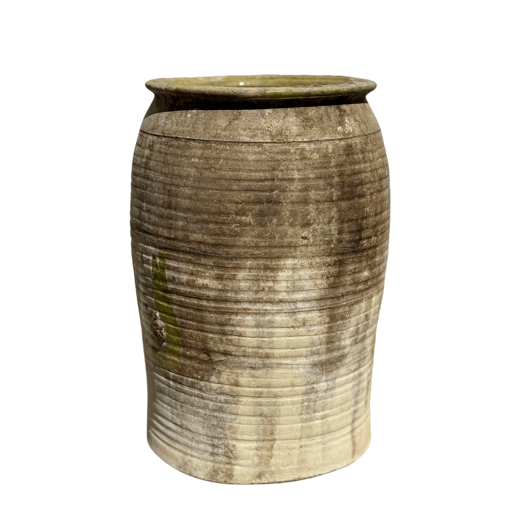 Vintage Spanish Olive Oil Jar with Ridged Detail
